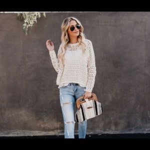 NWOT VICI “Great Catch” Crochet Cream Sweater S/M